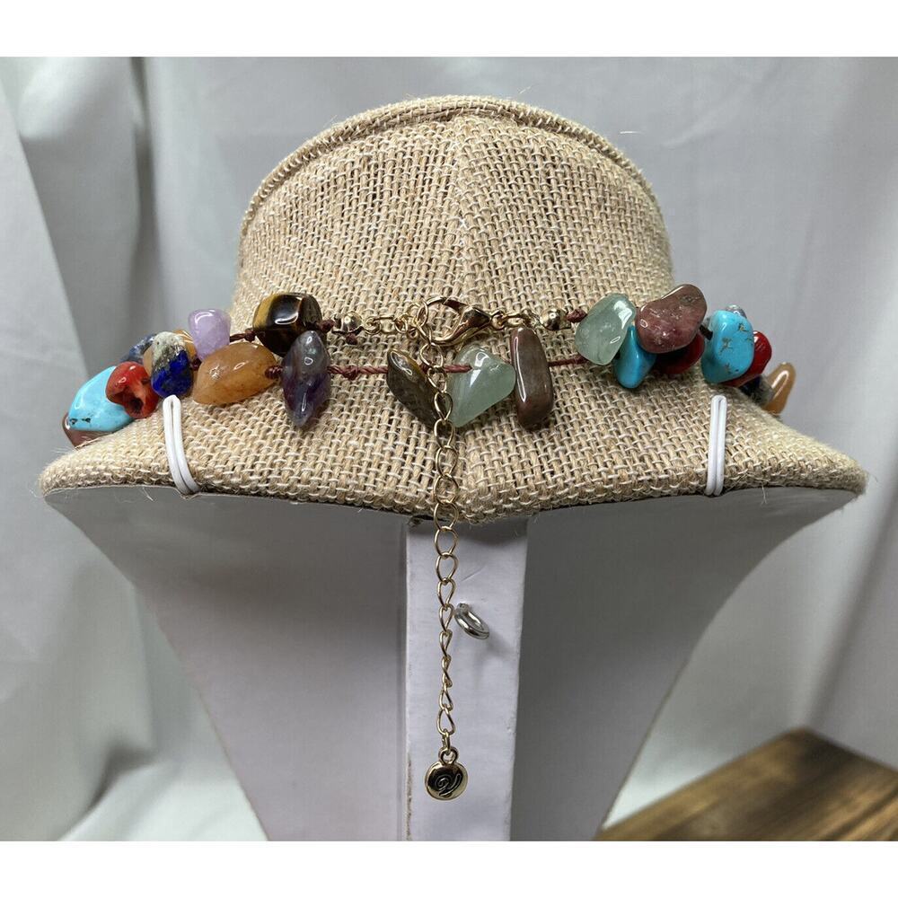 Vintage Semi Precious Stone Rope Knot Necklace Amethyst Tigers Eye Signed V - Picture 3 of 8